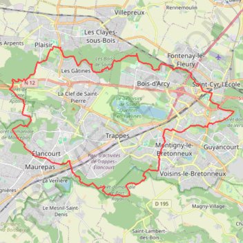 Itinéraire Bois d'Arcy - Plaisir - Maurepas, distance, dénivelé, altitude, carte, profil, trace GPS
