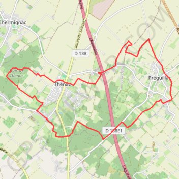 Itinéraire Thenac Preguillac, distance, dénivelé, altitude, carte, profil, trace GPS