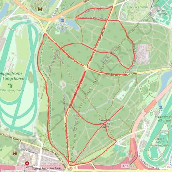 Itinéraire 10k Bois de Boulogne 2026, distance, dénivelé, altitude, carte, profil, trace GPS