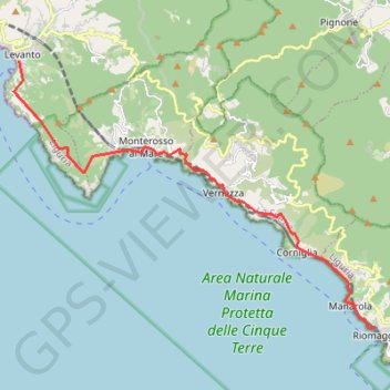 Itinéraire Cinque terre, distance, dénivelé, altitude, carte, profil, trace GPS