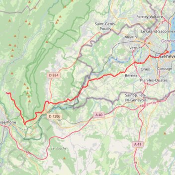 Itinéraire VL-01-GENEVE-POUGNY-CONFORT, distance, dénivelé, altitude, carte, profil, trace GPS