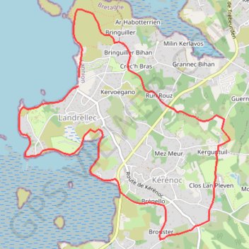 Itinéraire LANDRELLEC, distance, dénivelé, altitude, carte, profil, trace GPS