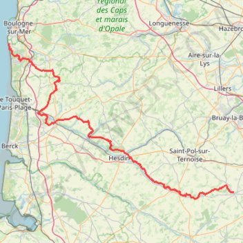 Itinéraire GR121 De Avesnes-le-Comte à Equihen-Plage (Pas-de-Calais), distance, dénivelé, altitude, carte, profil, trace GPS