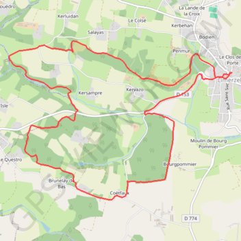 Itinéraire LIMERZEL, distance, dénivelé, altitude, carte, profil, trace GPS