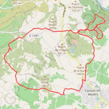Itinéraire Cazouls les Béziers, distance, dénivelé, altitude, carte, profil, trace GPS