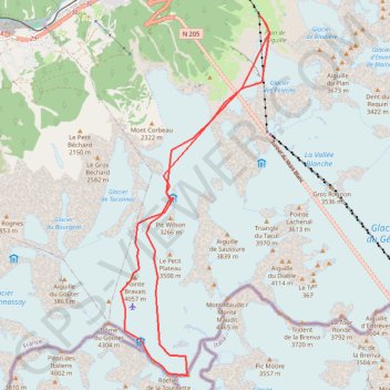 Itinéraire Mont Blanc par l'arête N du Dôme du Goûter, distance, dénivelé, altitude, carte, profil, trace GPS