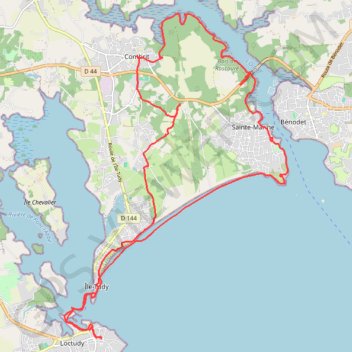 Itinéraire Boucle au départ de Loctudy via Sainte-Marine, distance, dénivelé, altitude, carte, profil, trace GPS