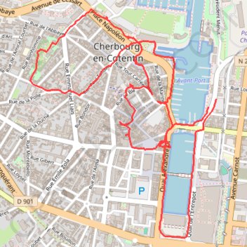 Itinéraire Cherbourg, tour de ville, distance, dénivelé, altitude, carte, profil, trace GPS