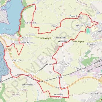 Itinéraire Plounez - plage de Lédano, distance, dénivelé, altitude, carte, profil, trace GPS
