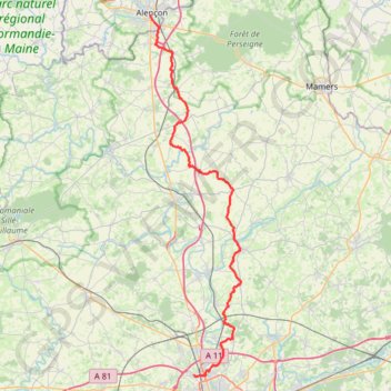 Itinéraire Voie 2ème DB : La Chapelle-St-Aubin - Champfleur - Alençon, distance, dénivelé, altitude, carte, profil, trace GPS