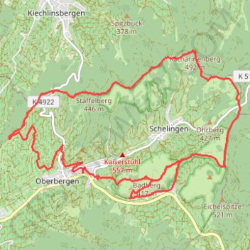 Itinéraire Kaiserstuhl, Badberg, distance, dénivelé, altitude, carte, profil, trace GPS