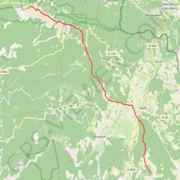 Itinéraire Chemin de la Sainte Baume 12ème tronçon.Du sommet du mont Ventoux à Saint Jean de Sault, distance, dénivelé, altitude, carte, profil, trace GPS